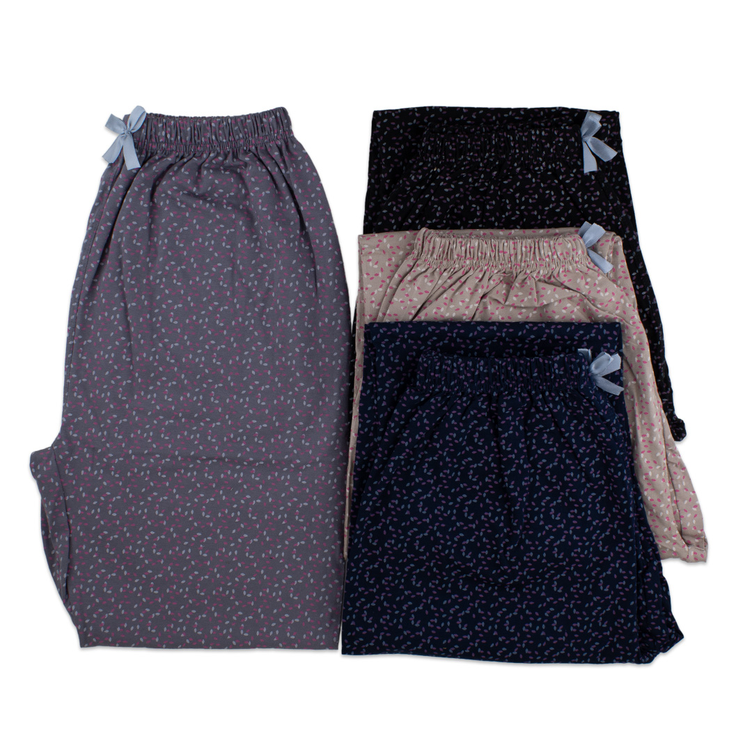 شلوار نخ پنبه زنانه سایز بزرگ طرح برگ پاییزی